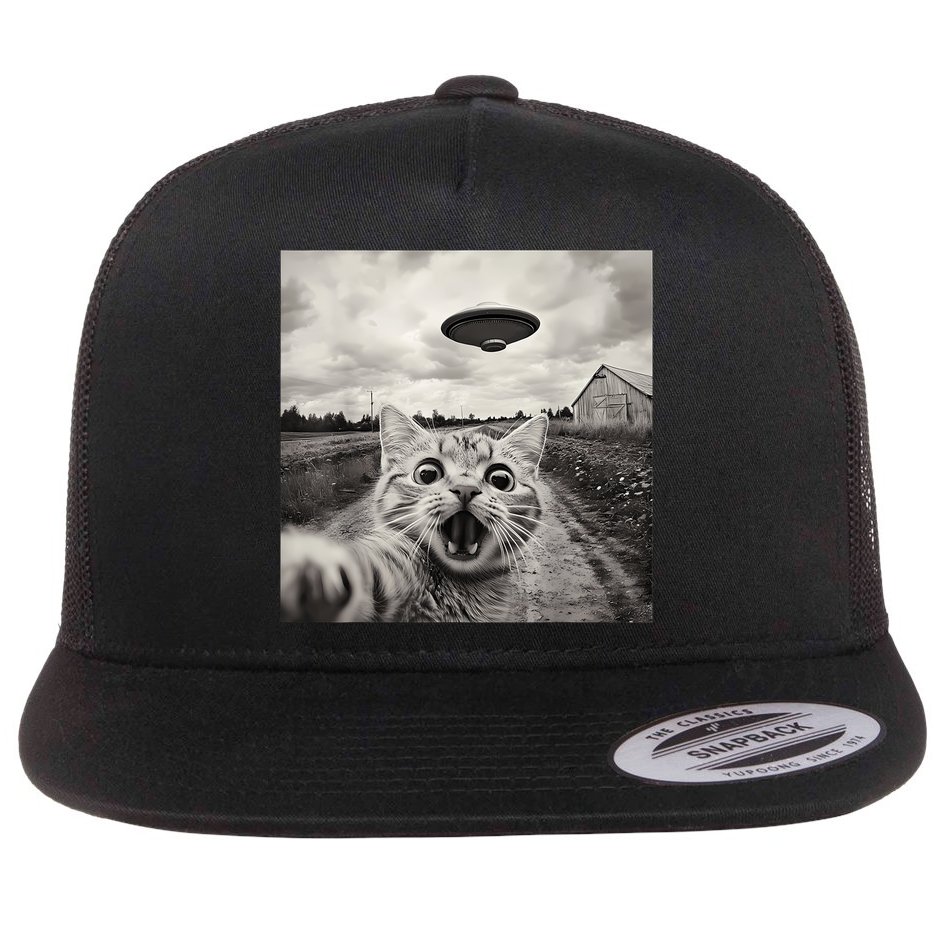 Funny Cat Ufo Alien Selfie Flat Bill Trucker Hat