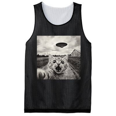 Funny Cat Ufo Alien Selfie Mesh Reversible Basketball Jersey Tank