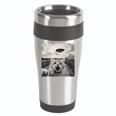 Funny Cat Ufo Alien Selfie 16oz Travel Tumbler