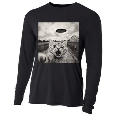 Funny Cat Ufo Alien Selfie Cooling Performance Long Sleeve Crew