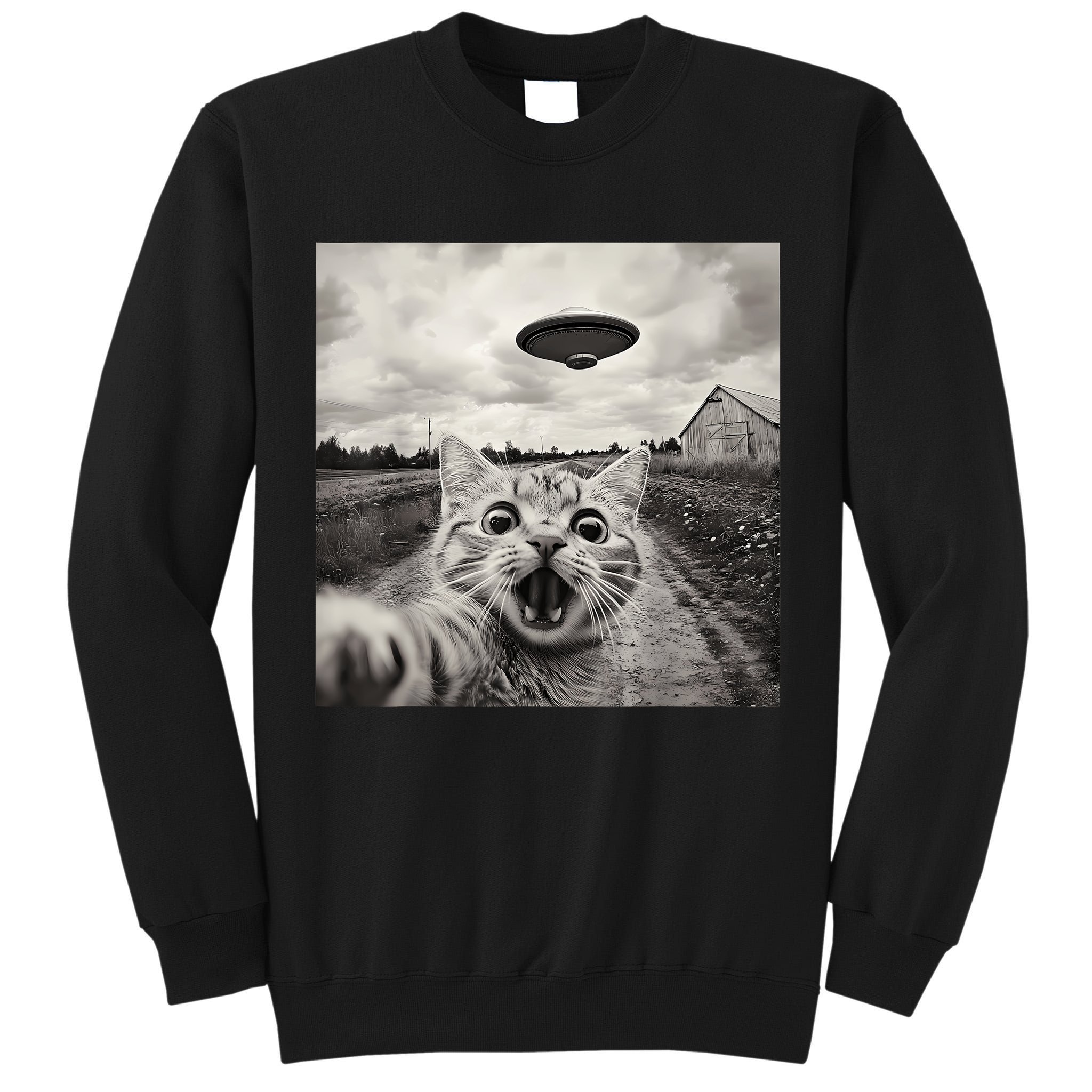 Funny Cat Ufo Alien Selfie Tall Sweatshirt
