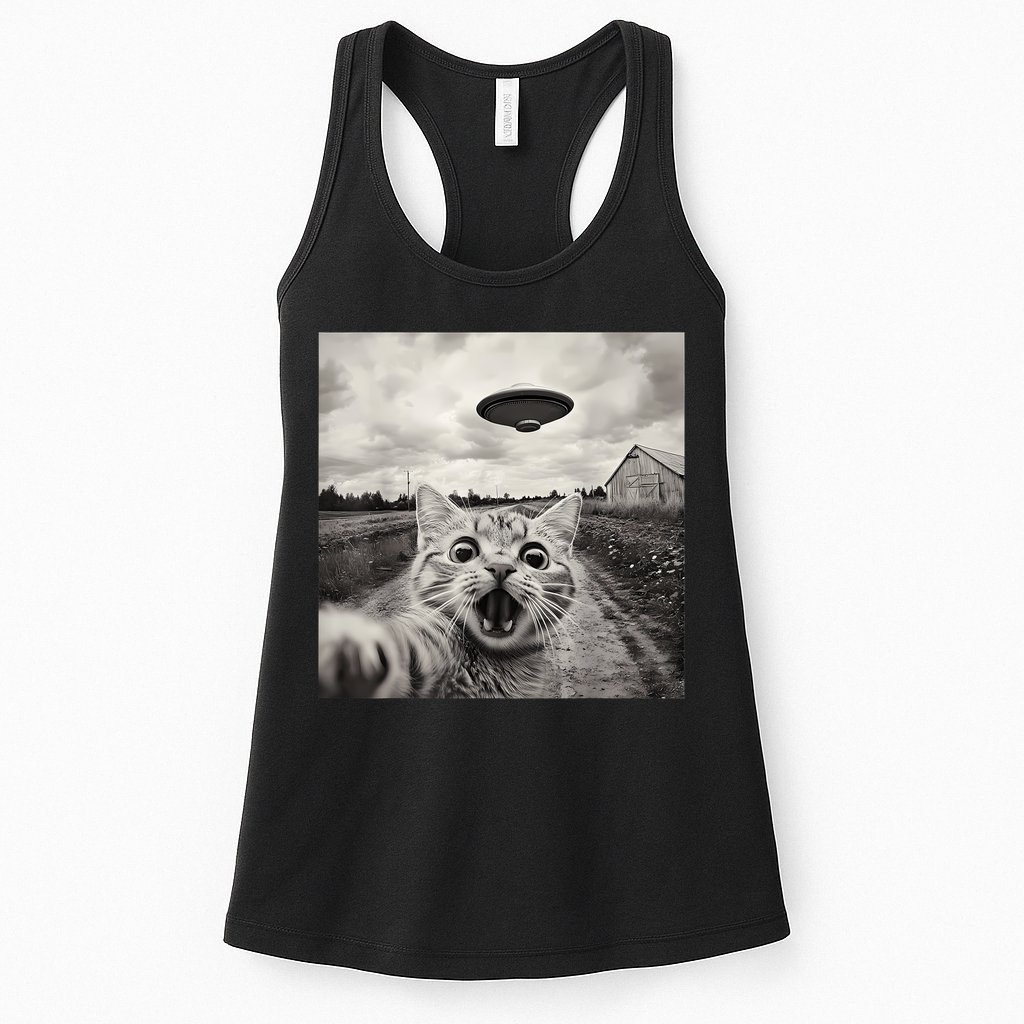 Funny Cat Ufo Alien Selfie Womens Tank Top