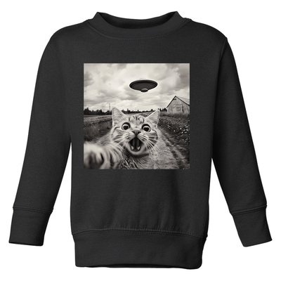 Funny Cat Ufo Alien Selfie Toddler Sweatshirt