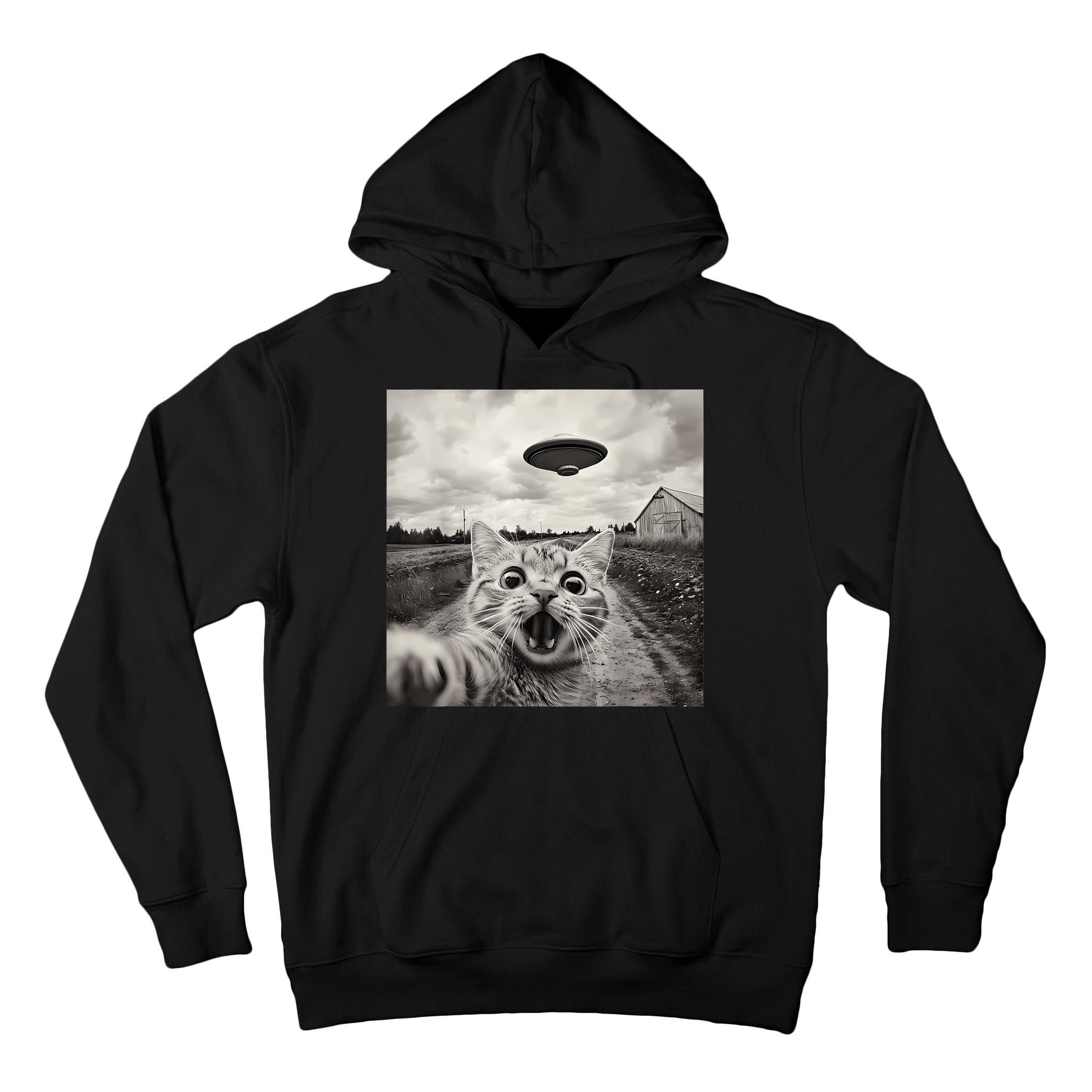 Funny Cat Ufo Alien Selfie Tall Hoodie