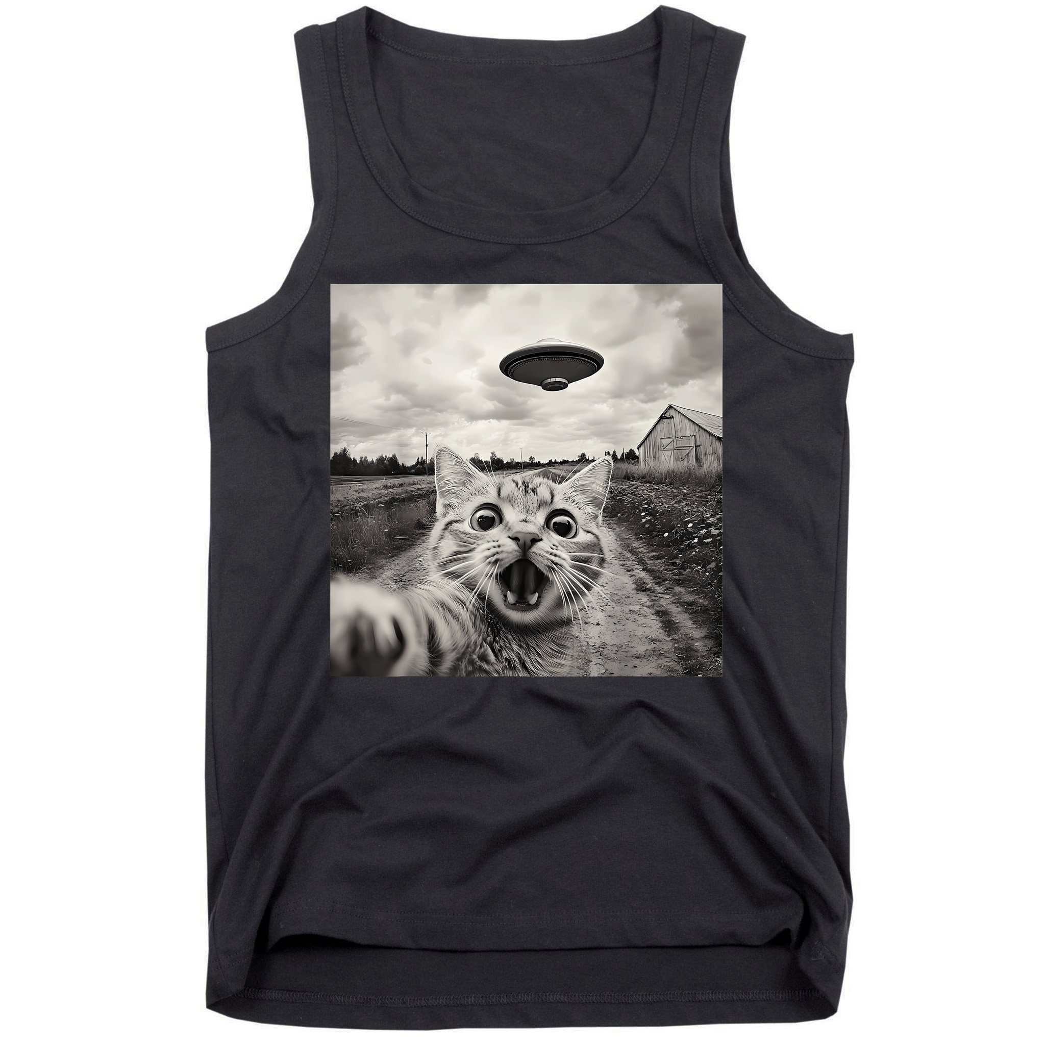 Funny Cat Ufo Alien Selfie Tank Top