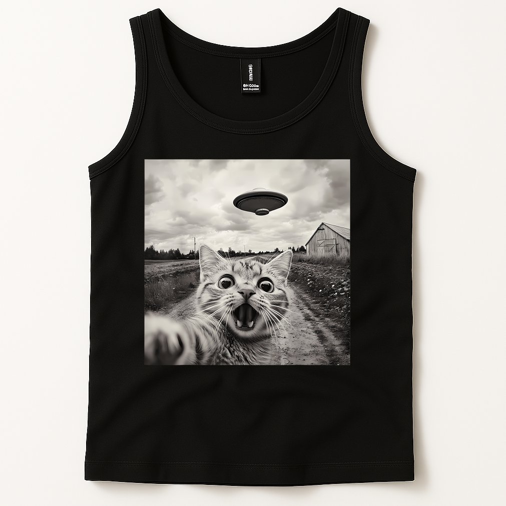 Funny Cat Ufo Alien Selfie Tank Top