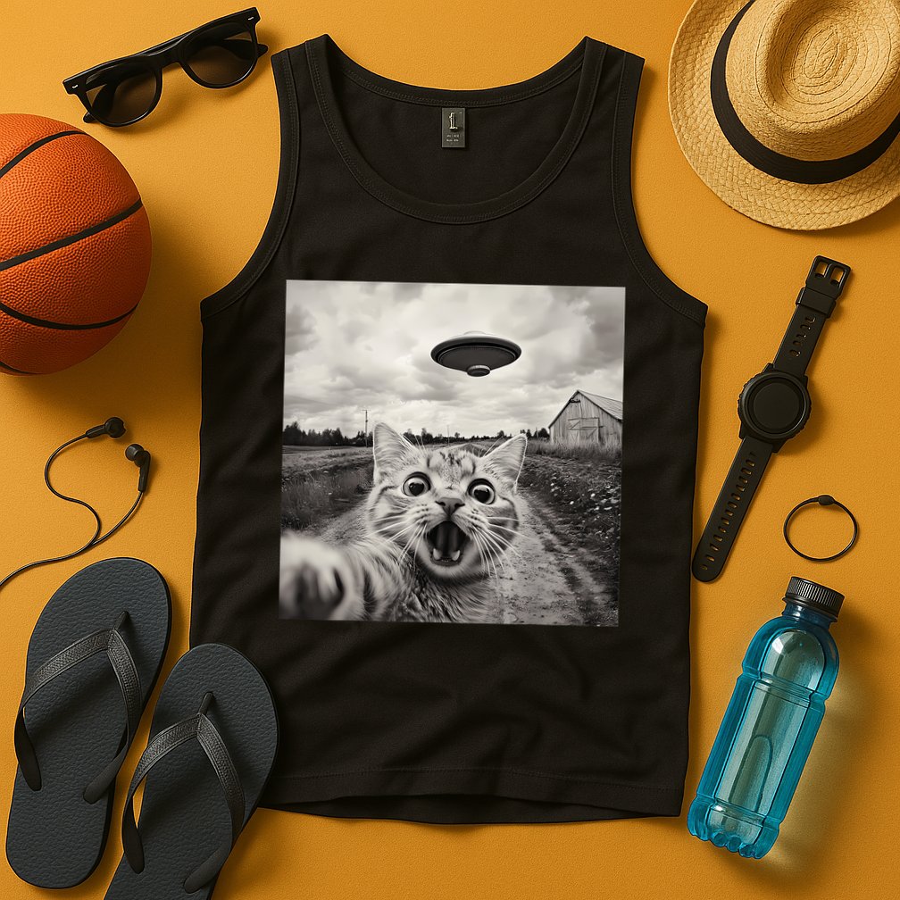 Funny Cat Ufo Alien Selfie Tank Top