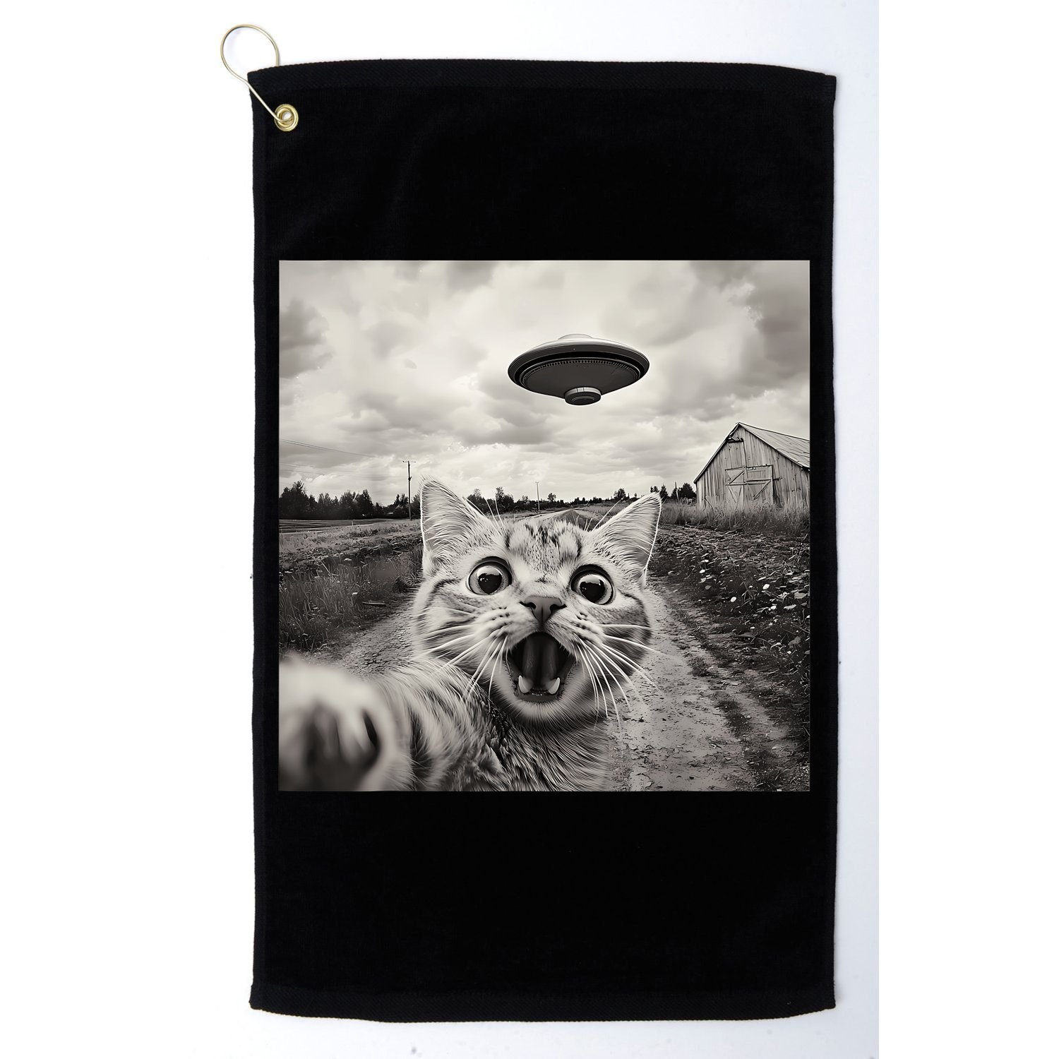 Funny Cat Ufo Alien Selfie Golf Towel