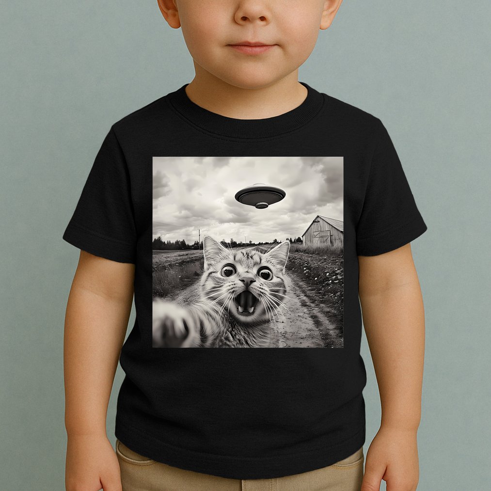 Funny Cat Ufo Alien Selfie Toddler T-Shirt