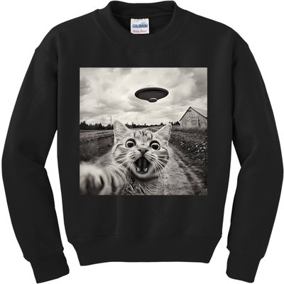 Funny Cat Ufo Alien Selfie Kids Sweatshirt