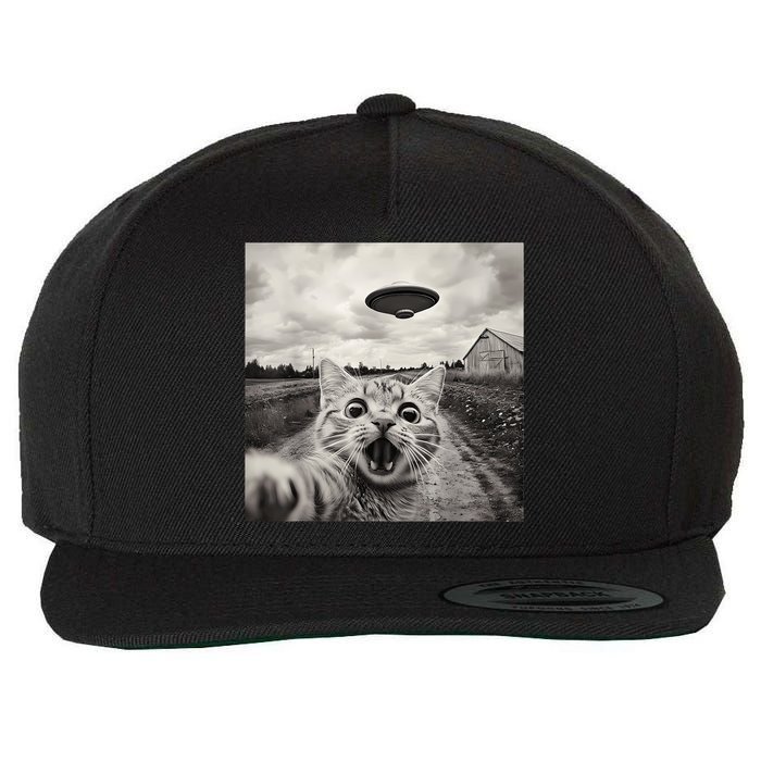 Funny Cat Ufo Alien Selfie Wool Snapback Cap