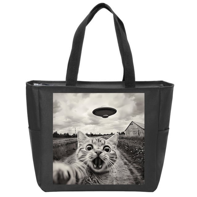 Funny Cat Ufo Alien Selfie Zip Tote Bag