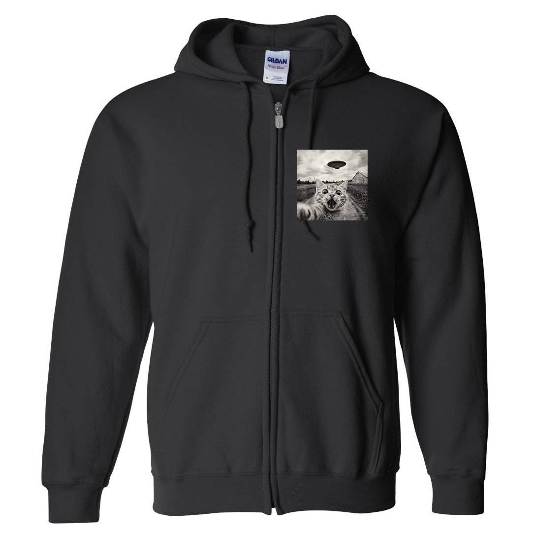 Funny Cat Ufo Alien Selfie Full Zip Hoodie