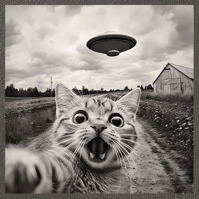 Funny Cat Ufo Alien Selfie Cotton Canvas Backpack