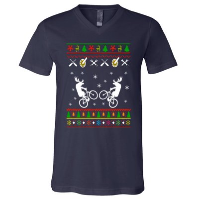 Funny Cycling Ugly Christmas V-Neck T-Shirt