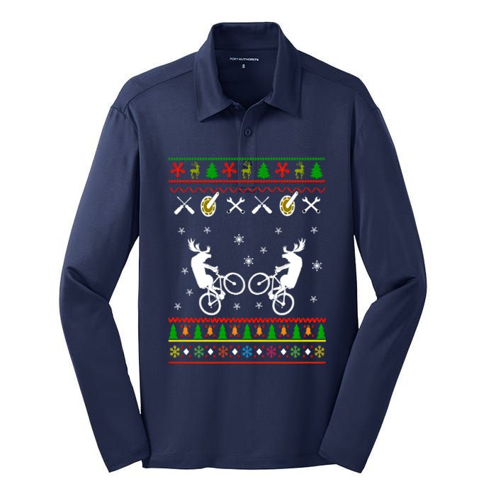 Funny Cycling Ugly Christmas Silk Touch Performance Long Sleeve Polo