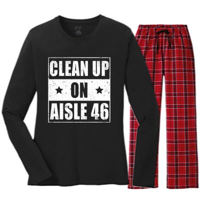 Funny Clean Up On Aisle 46 Impeach Biden Pro Trump 2024 Anti Biden Women's Long Sleeve Flannel Pajama Set 