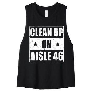 Funny Clean Up On Aisle 46 Impeach Biden Pro Trump 2024 Anti Biden Women's Racerback Cropped Tank