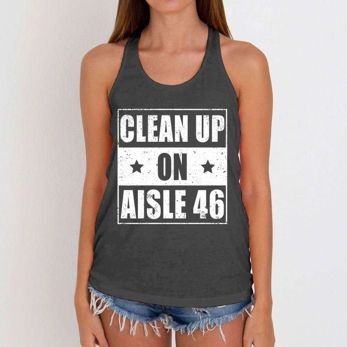 Funny Clean Up On Aisle 46 Impeach Biden Pro Trump 2024 Anti Biden Women's Knotted Racerback Tank