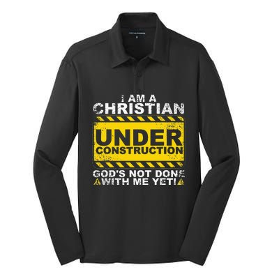 Funny Christian Under Construction Gift Catholic Silk Touch Performance Long Sleeve Polo