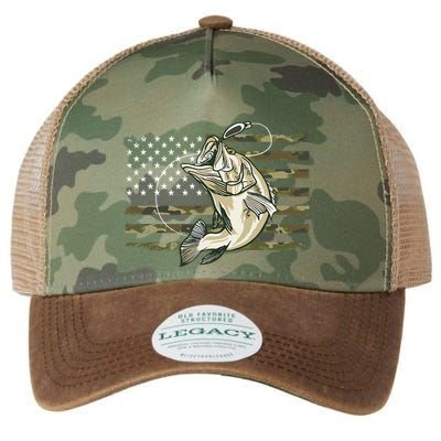 Fishing Camouflage US American Flag Bass Fish Fisherman Camo Legacy Tie Dye Trucker Hat