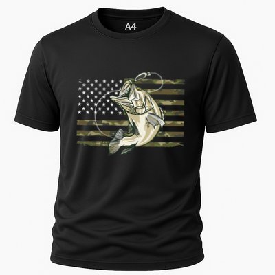 Fishing Camouflage US American Flag Bass Fish Fisherman Camo Performance Shirt