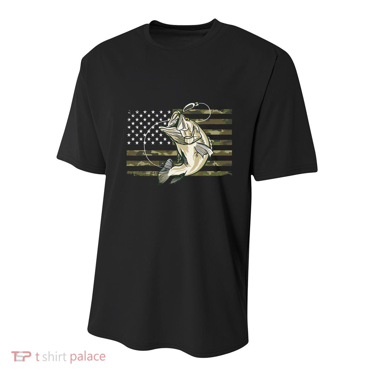Fishing Camouflage US American Flag Bass Fish Fisherman Camo Youth Performance Sprint T-Shirt