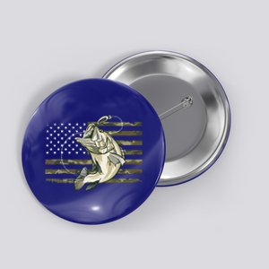 Fishing Camouflage US American Flag Bass Fish Fisherman Camo Button