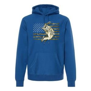 Fishing Camouflage US American Flag Bass Fish Fisherman Camo Premium Hoodie