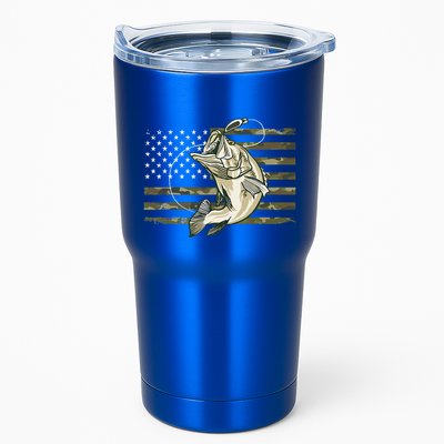 Fishing Camouflage US American Flag Bass Fish Fisherman Camo Tumbler