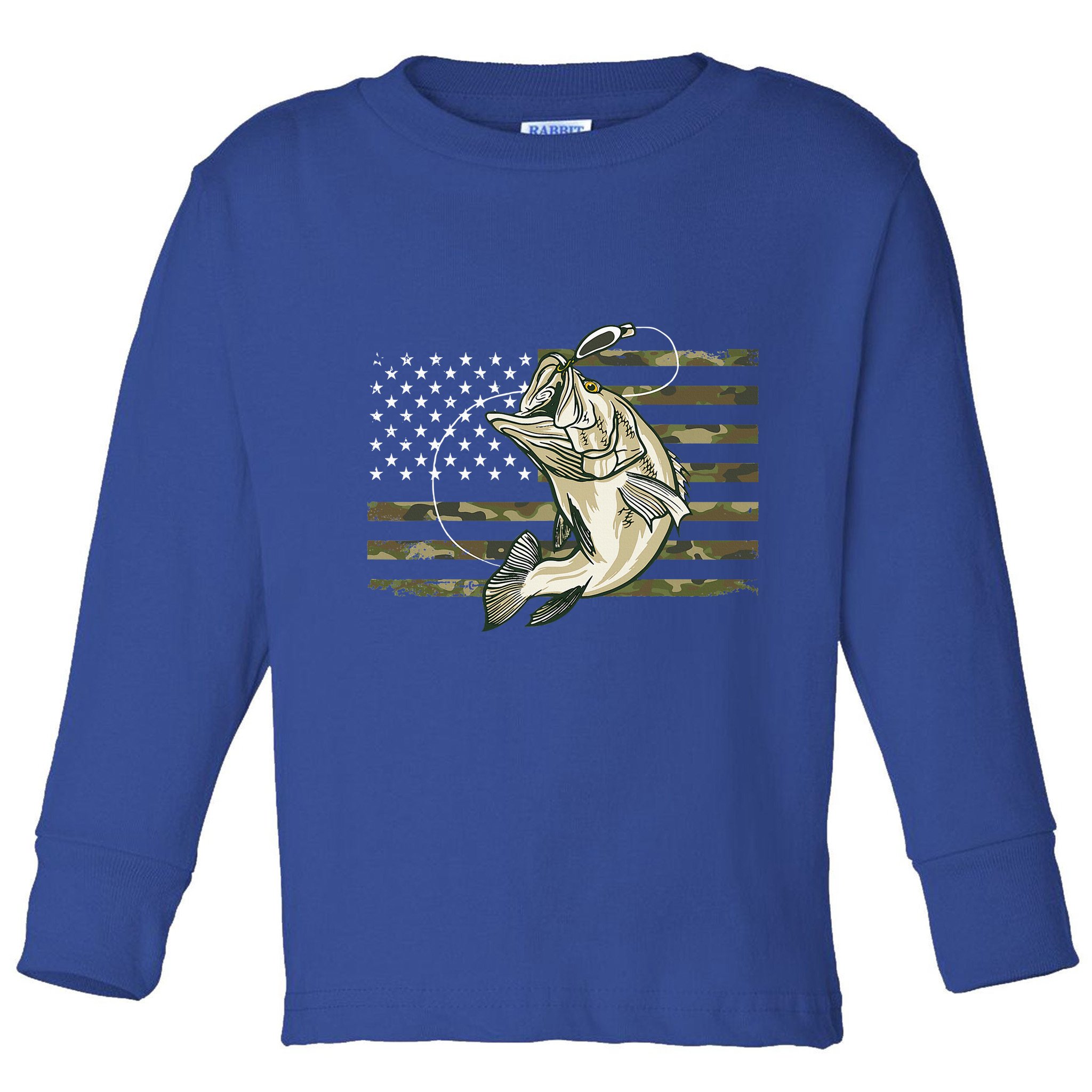 Fishing Camouflage US American Flag Bass Fish Fisherman Camo Toddler Long Sleeve Shirt