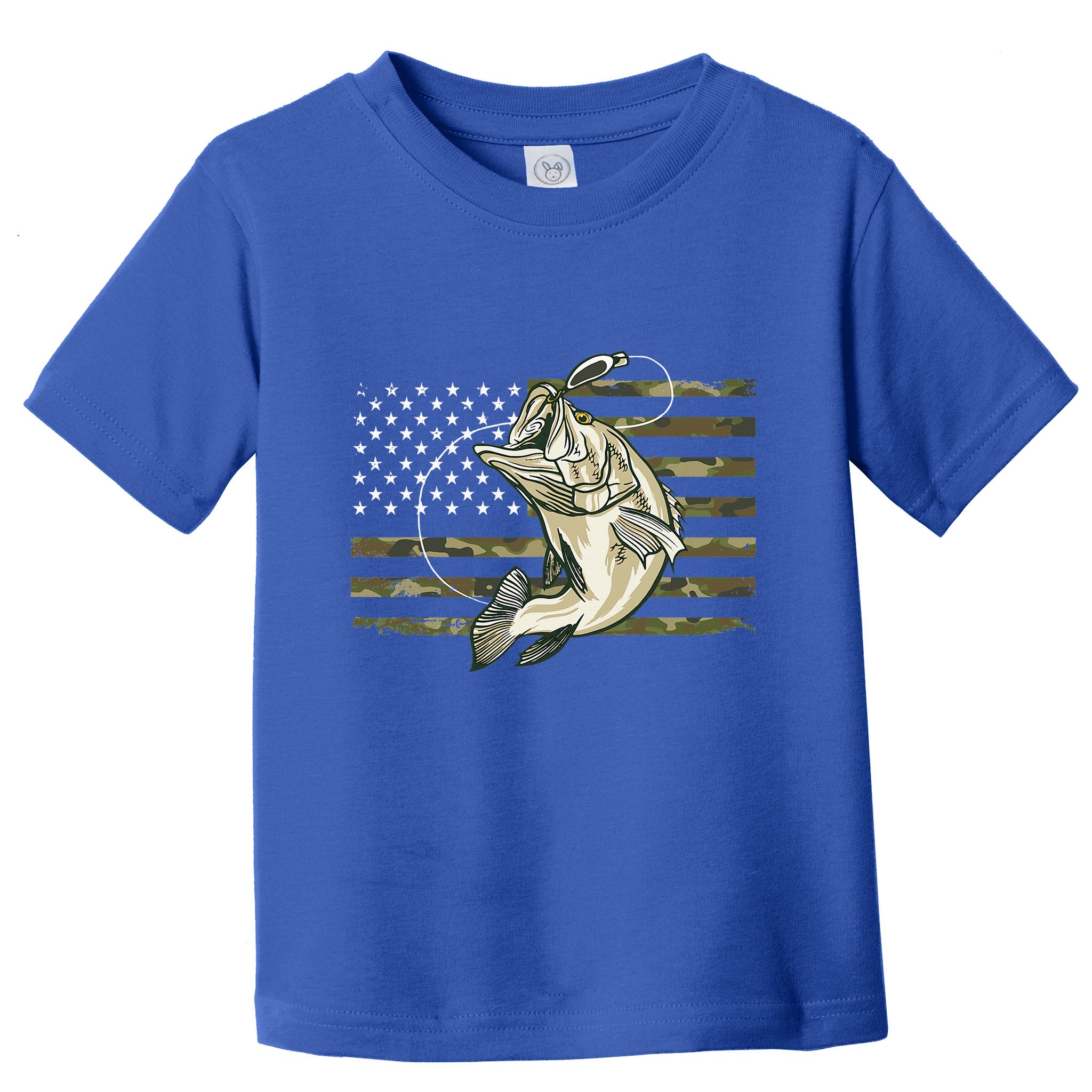Fishing Camouflage US American Flag Bass Fish Fisherman Camo Toddler T-Shirt