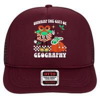 Funny Christmas Unwrap Geography Teacher Educator Quote High Crown Mesh Back Trucker Hat