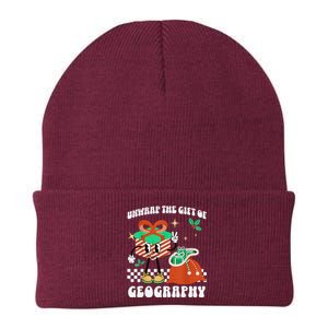 Funny Christmas Unwrap Geography Teacher Educator Quote Knit Cap Winter Beanie