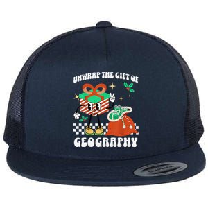 Funny Christmas Unwrap Geography Teacher Educator Quote Flat Bill Trucker Hat