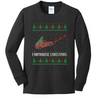 Farmhouse Christmas Ugly Sweater Funny Xmas Gift Kids Long Sleeve Shirt