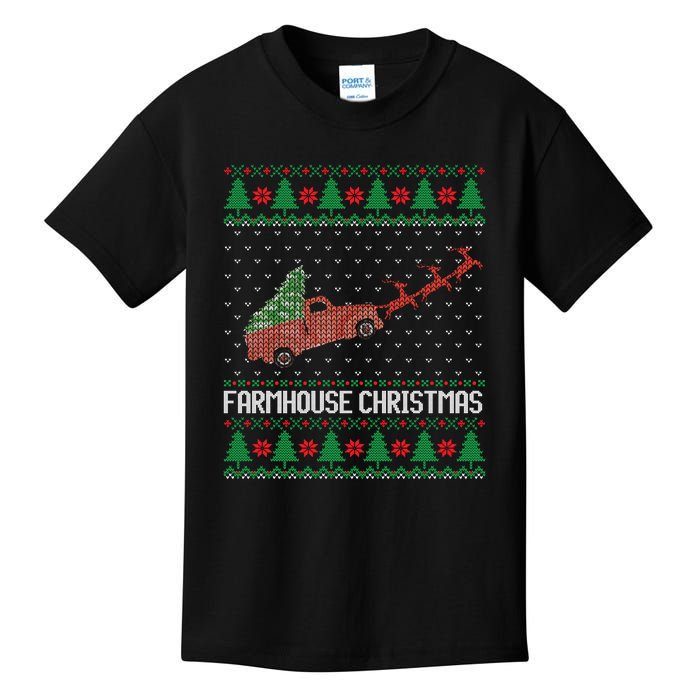 Farmhouse Christmas Ugly Sweater Funny Xmas Gift Kids T-Shirt