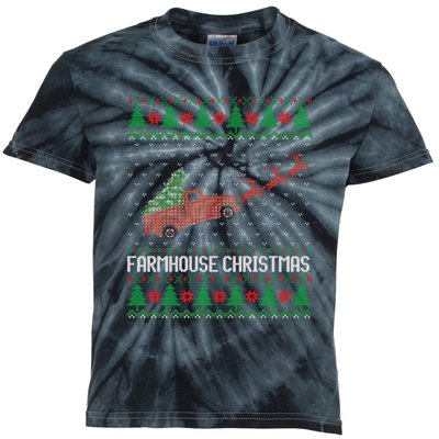 Farmhouse Christmas Ugly Sweater Funny Xmas Gift Kids Tie-Dye T-Shirt