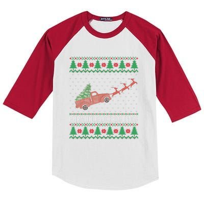 Farmhouse Christmas Ugly Sweater Funny Xmas Gift Kids Colorblock Raglan Jersey