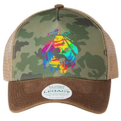 Funny Colorful Ufo Alien Trex Dinosaurs Abduction Legacy Tie Dye Trucker Hat