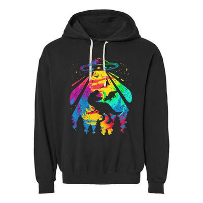 Funny Colorful Ufo Alien Trex Dinosaurs Abduction Garment-Dyed Fleece Hoodie