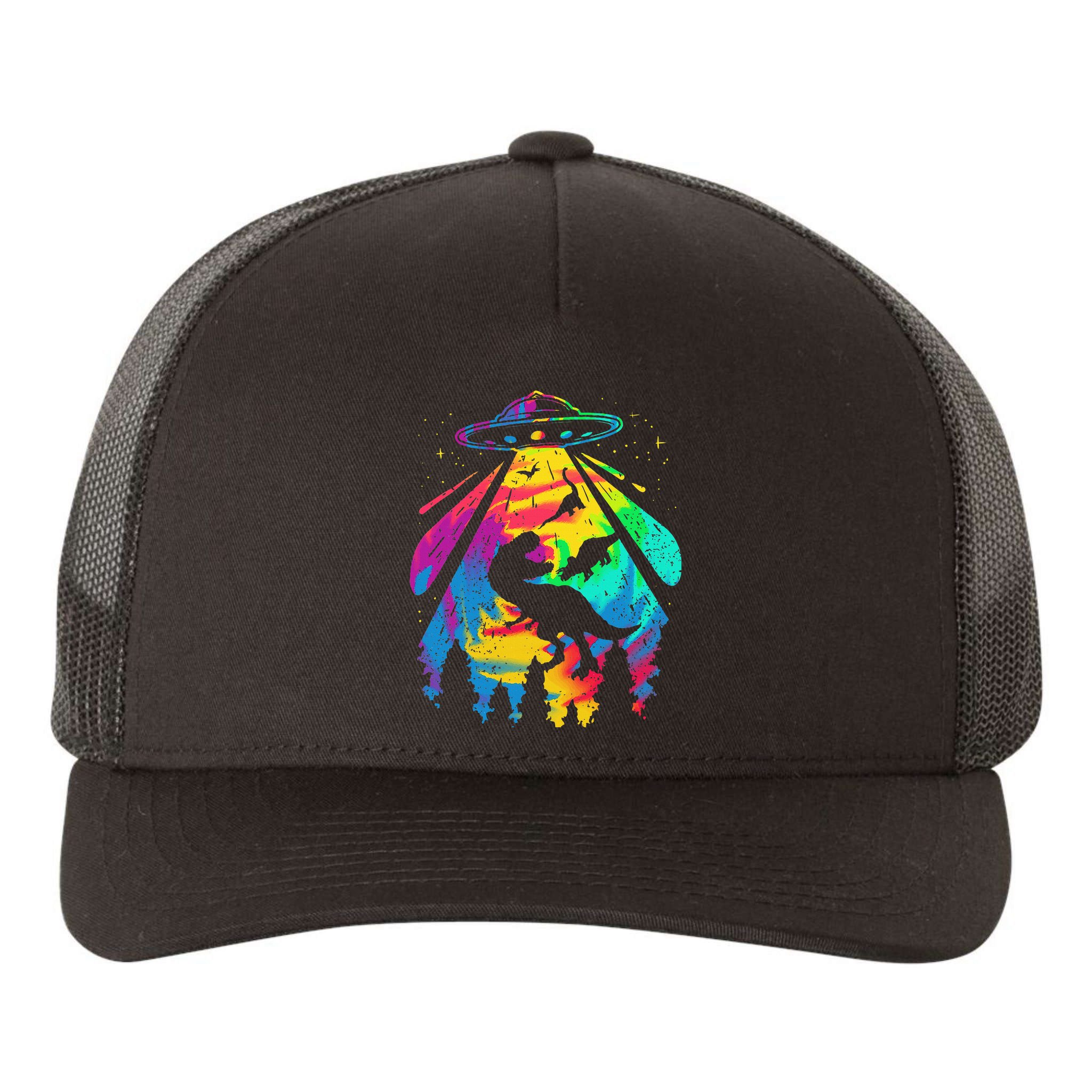 Funny Colorful Ufo Alien Trex Dinosaurs Abduction Yupoong Adult 5-Panel Trucker Hat