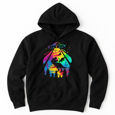 Funny Colorful Ufo Alien Trex Dinosaurs Abduction Hoodie