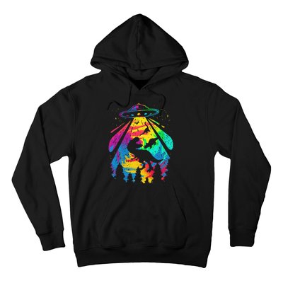 Funny Colorful Ufo Alien Trex Dinosaurs Abduction Hoodie