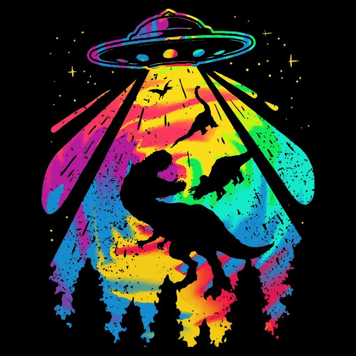 Funny Colorful Ufo Alien Trex Dinosaurs Abduction Apron