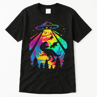 Funny Colorful Ufo Alien Trex Dinosaurs Abduction Tall T-Shirt