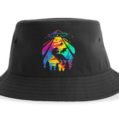 Funny Colorful Ufo Alien Trex Dinosaurs Abduction Sustainable Bucket Hat