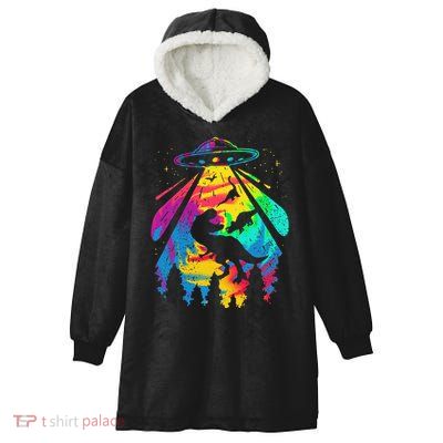 Funny Colorful Ufo Alien Trex Dinosaurs Abduction Hooded Wearable Blanket