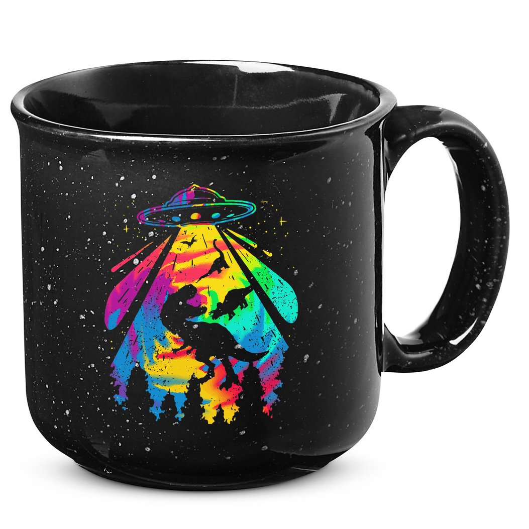 Funny Colorful Ufo Alien Trex Dinosaurs Abduction 15oz Campfire Ceramic Mug