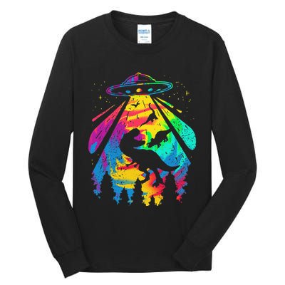 Funny Colorful Ufo Alien Trex Dinosaurs Abduction Tall Long Sleeve T-Shirt